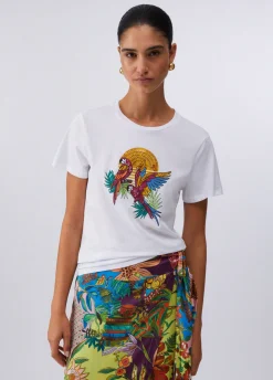 T-shirt con stampa e applicazioni