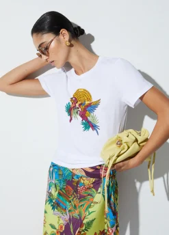 T-shirt con stampa e applicazioni