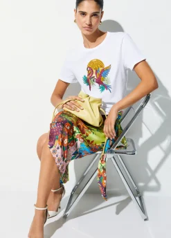 T-shirt con stampa e applicazioni