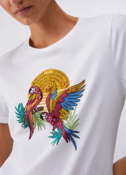 T-shirt con stampa e applicazioni