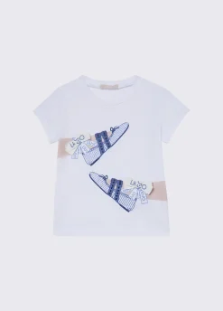 T-shirt con stampa e castoni