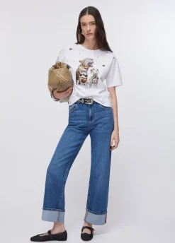 T-shirt con stampa e ricami gioiello