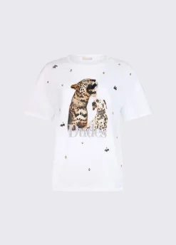 T-shirt con stampa e ricami gioiello