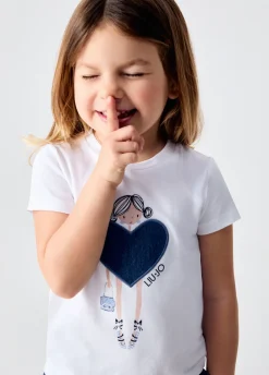 T-shirt con stampa e strass