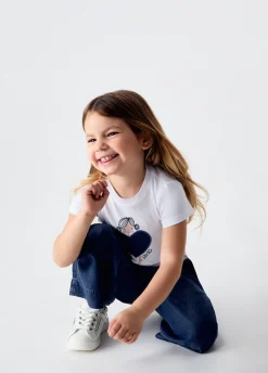 T-shirt con stampa e strass