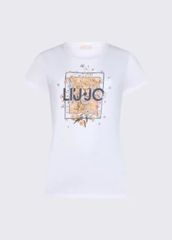 T-shirt con stampa e strass