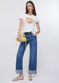 T-shirt con stampa e strass
