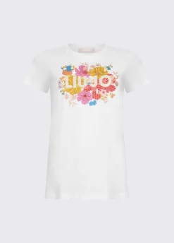 T-shirt con stampa e strass