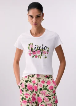 T-shirt con stampa e strass