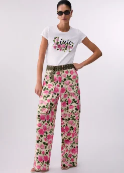 T-shirt con stampa e strass