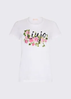 T-shirt con stampa e strass