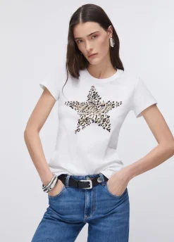 T-shirt con stampa e strass