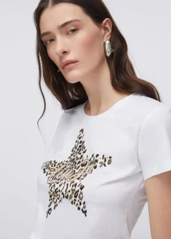 T-shirt con stampa e strass