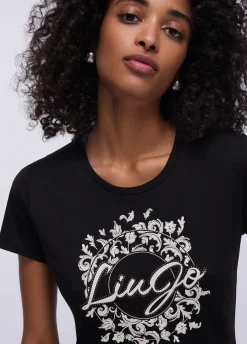 T-shirt con stampa e strass