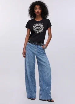 T-shirt con stampa e strass