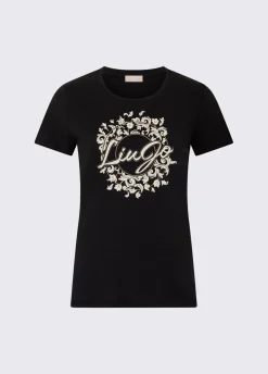 T-shirt con stampa e strass