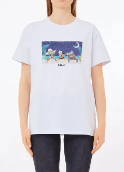 T-shirt con stampa e strass