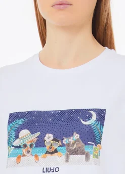 T-shirt con stampa e strass