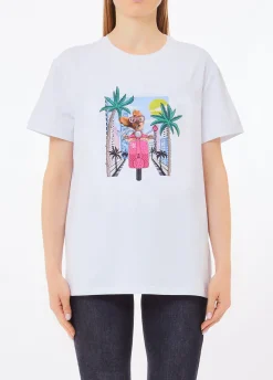 T-shirt con stampa e strass