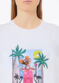 T-shirt con stampa e strass