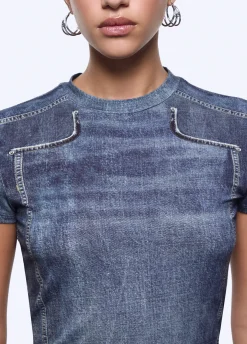 T-shirt cropped effetto denim