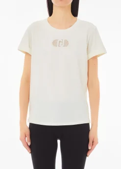 T-shirt in cotone con logo e strass