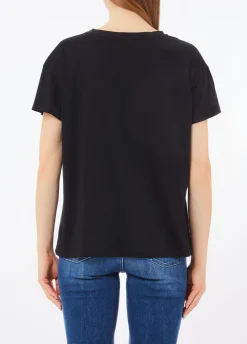 T-shirt in cotone con paillettes e strass