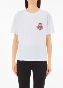 T-shirt in cotone con ricamo e strass