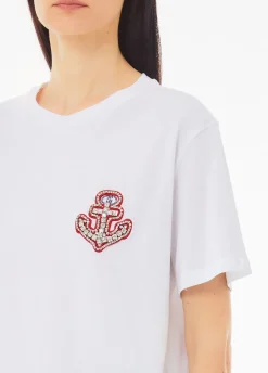 T-shirt in cotone con ricamo e strass