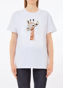 T-shirt in cotone con stampa e strass