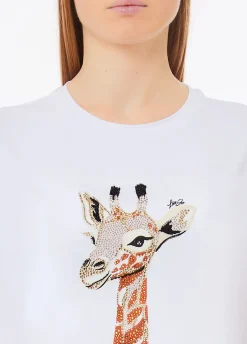 T-shirt in cotone con stampa e strass