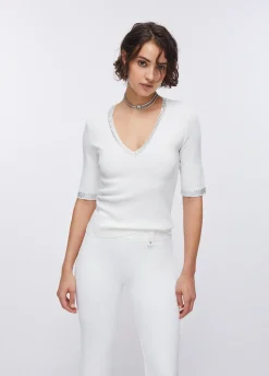 T-shirt in maglia con strass