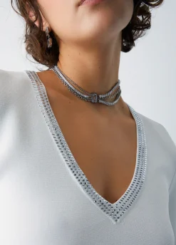 T-shirt in maglia con strass