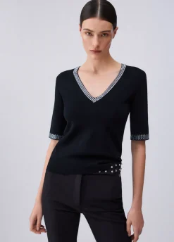 T-shirt in maglia con strass