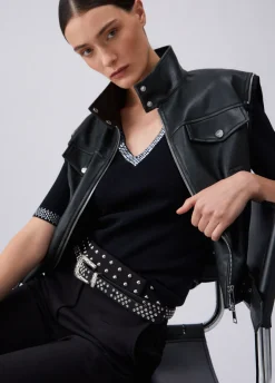 T-shirt in maglia con strass