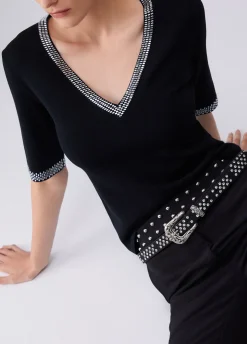 T-shirt in maglia con strass
