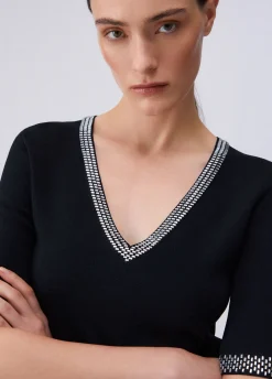 T-shirt in maglia con strass