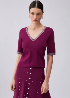 T-shirt in maglia con strass