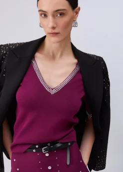 T-shirt in maglia con strass
